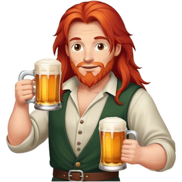 Man with long red hair holding a beer mug emoji