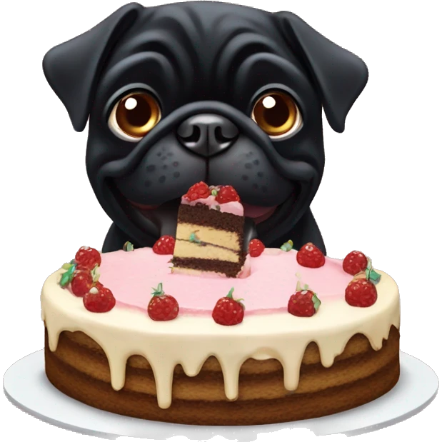 Black pug eating cake emoji