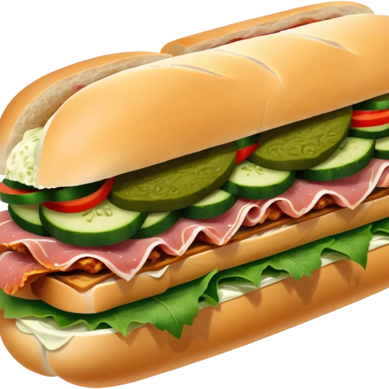 Cinematic Realistic B√°nh m√¨ Sandwich Dish Emoji, showcasing a crusty baguette filled with savory meats, pickles, and fresh herbs rendered with dynamic detail and appetizing lighting. emoji
