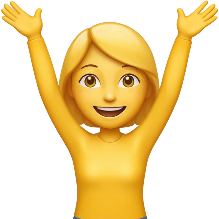 cheerful emoji with a big smile, open arms, helpful expression, happy to help emoji