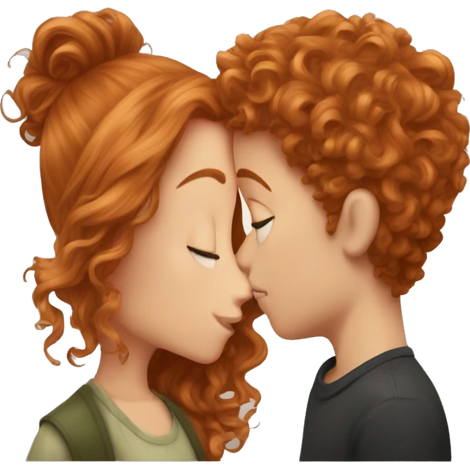 ringlet ginger hair girl kissing brown messy hair boy with lents emoji