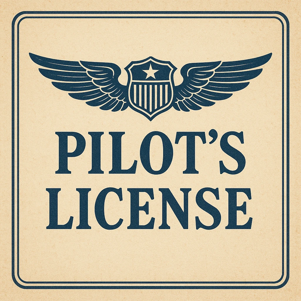 classic aviation theme pilot license design with wings and a badge emoji