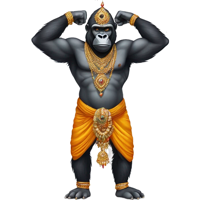 gorilla with indian jewellery and south indian trditional wear, humanoid, full body, muscular emoji