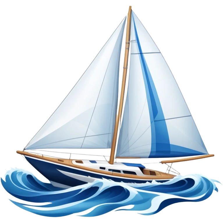 An icon featuring a sleek sailboat with billowing sails cutting through the waves. The design includes the boat's mast, a wind-filled sail, and water splashes, symbolizing the thrill and skill of sailing. Transparent background highlights the elegance and power of wind-driven sports. emoji