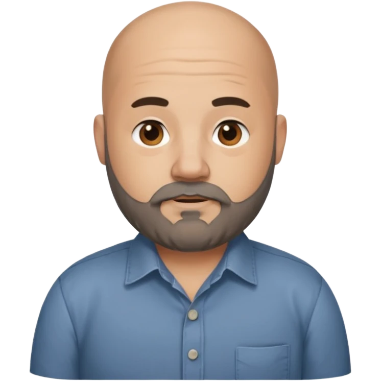 Mid-30s Bald chubby professional man with bushy black and grey beard, wearing a button down shirt emoji