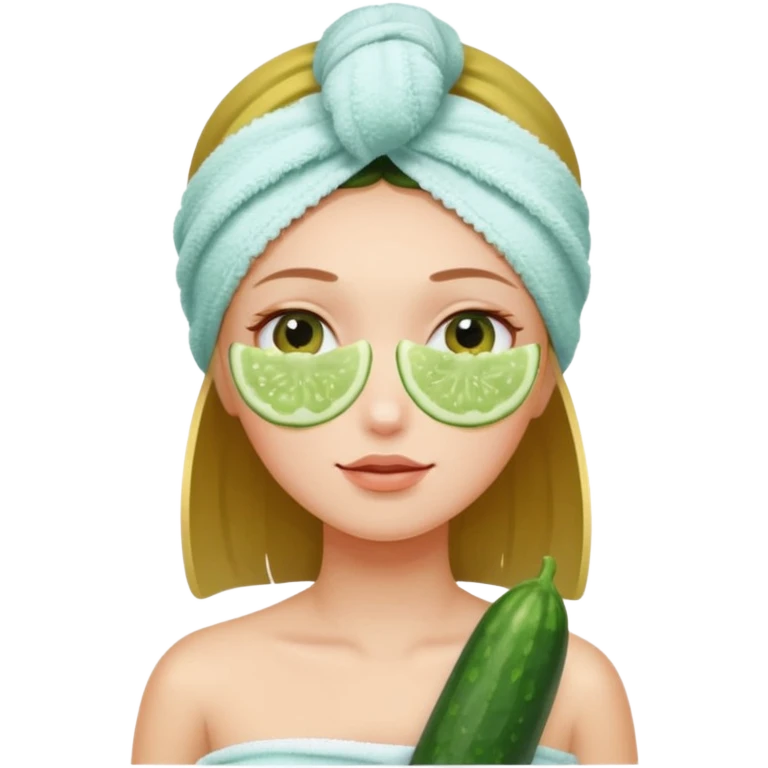 una chica en spa con pepino en los ojos y toalla en la cabeza  emoji