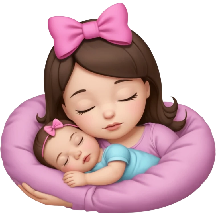 small baby sleeping with pink bow brunette hair emoji