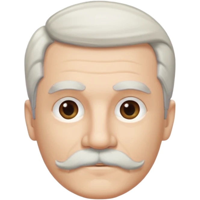 50 yr old white man, pale skin half black, half white hair, side swept part, groomed moustache and goatee emoji