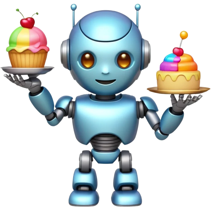 The cute robot is holding dessert in its hands, 3d emoji emoji