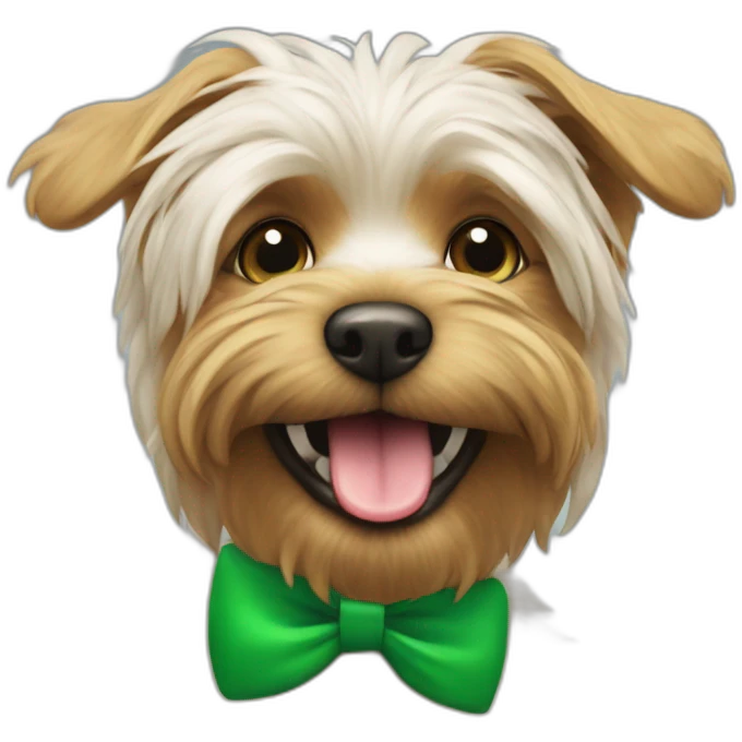 yorkshire with the tongue and green ribbon at the head emoji