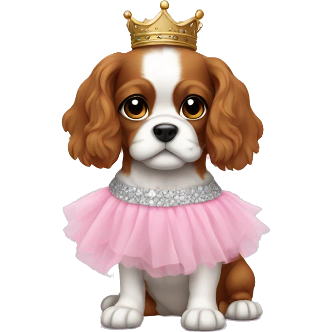 King Charles puppy wearing a pink tutu emoji