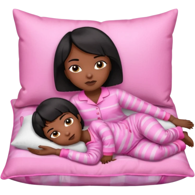 Dark skin Black woman with short  black bob  hair, pink pajamas laying on pillow just me  emoji