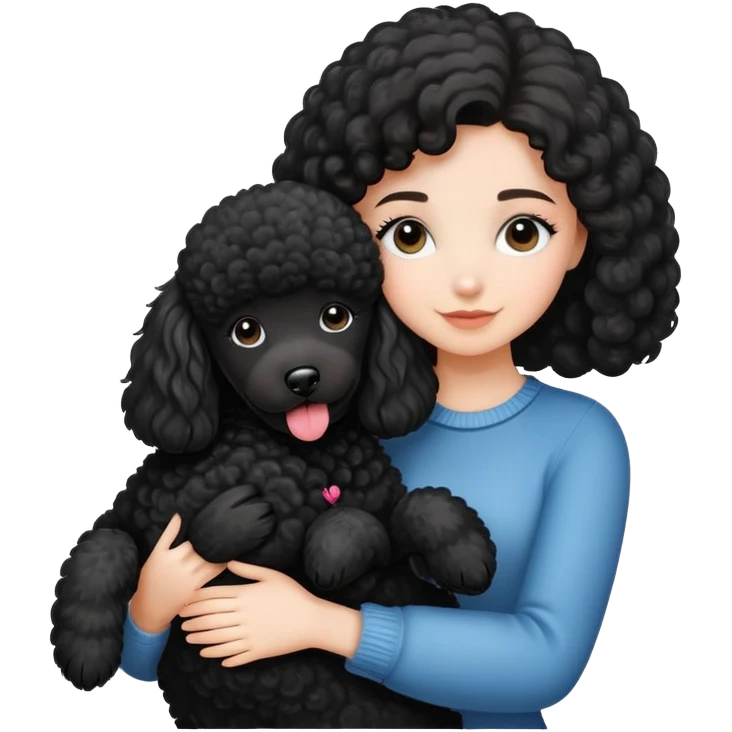 Beautiful girl hugging black poodle emoji