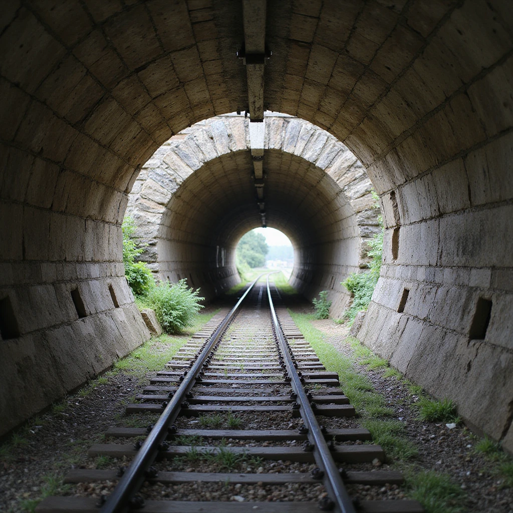A realistic underground tunnel with detailed walls and tracks. emoji