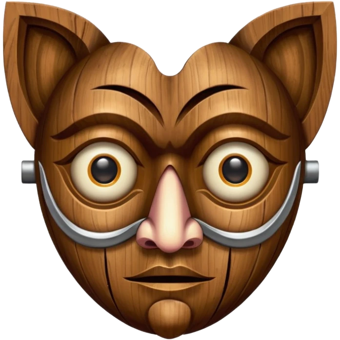 Wooden Mask, Brown carved wood face with hollow eyes. emoji