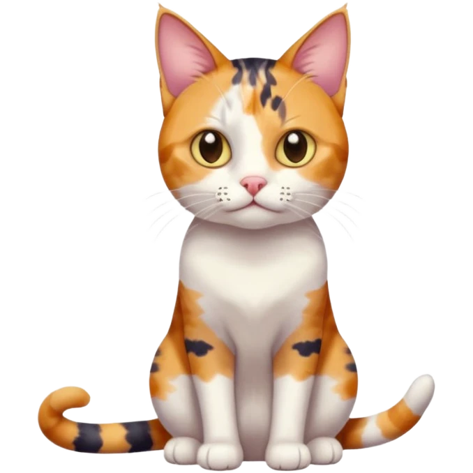 full body anxious looking colourful patchy calico tabby cat with tiny head to large body with fully white front legs emoji