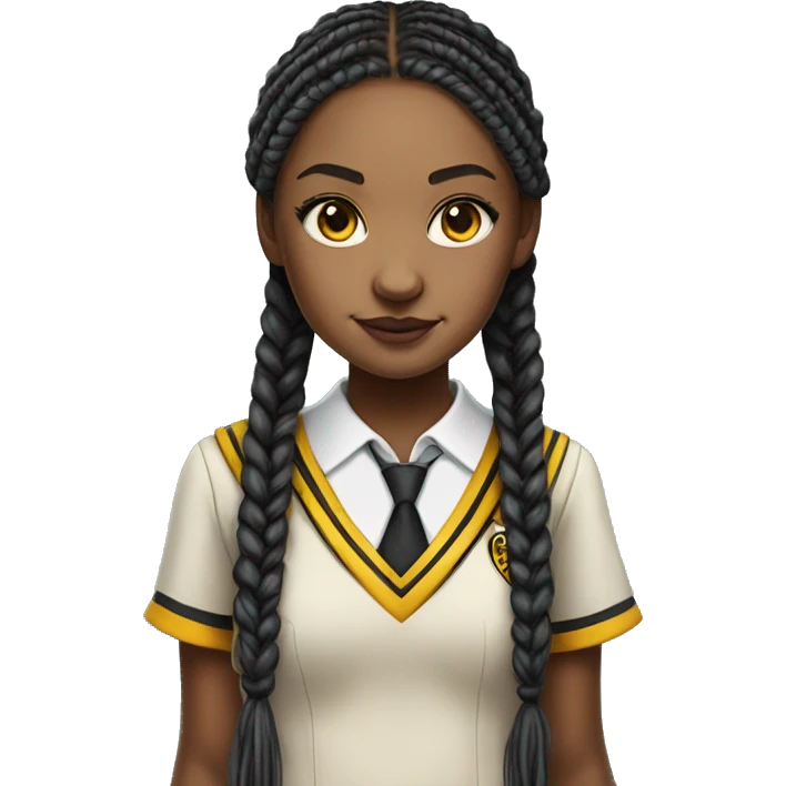  Hyper realistic girl with long box braids wearing Hufflepuff school uniform emoji