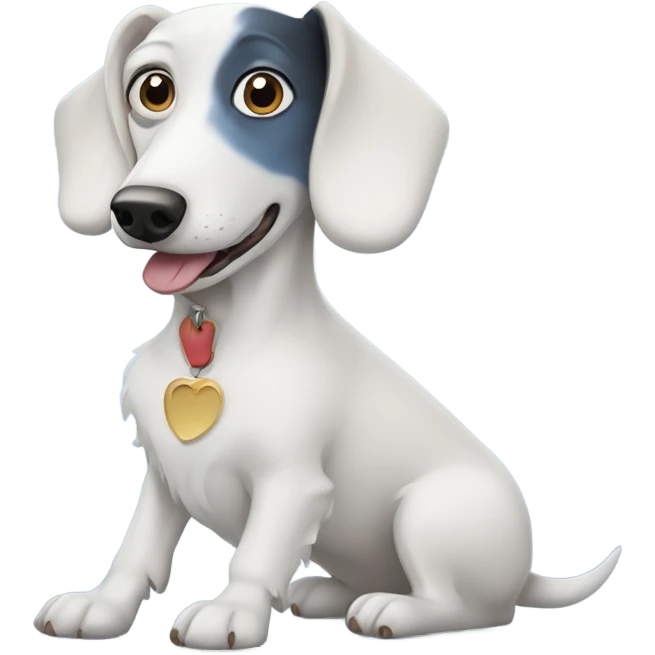 White dachshund next to a blue eyed husky emoji
