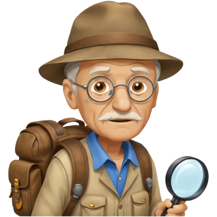 Explorer old Man with backpack and magnifying glass emoji