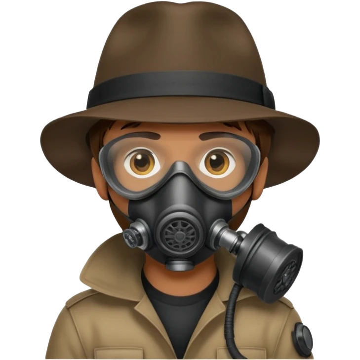 Male Hacker with a fedora with brown hair wearing a gasmask emoji