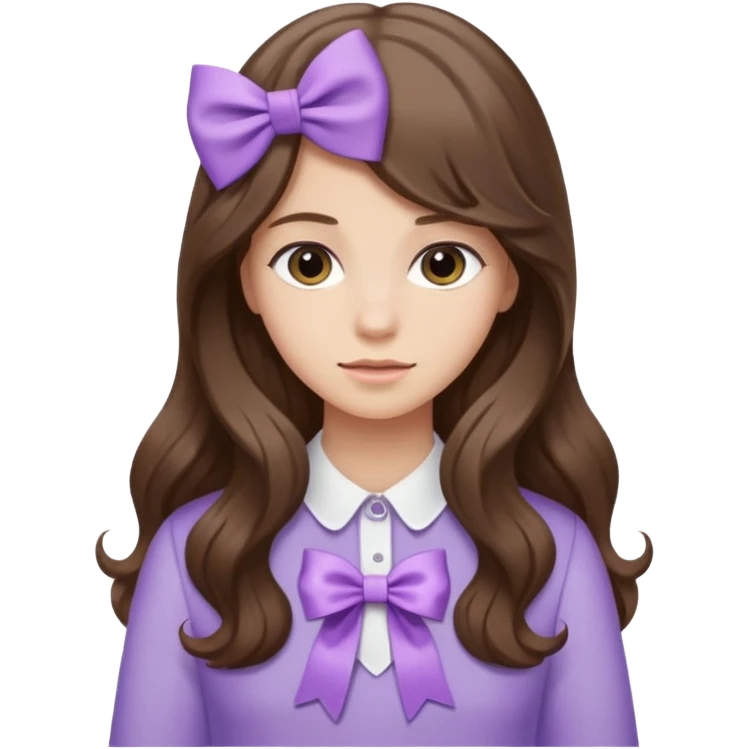 long wavy brown hair from behind with a medium lilac bow emoji