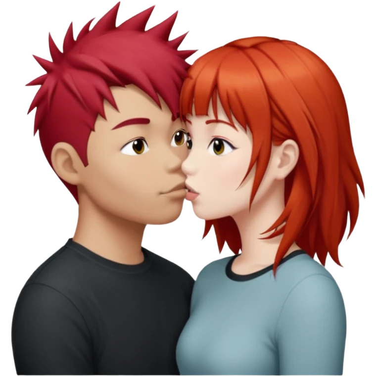 Asian Spiky short red hair  guy kissing redhead white girl with bangs long hair  emoji