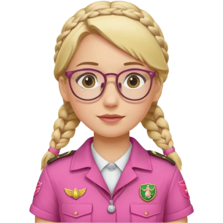 scout girl with pink scout uniform i, blonde braided haired and glassess emoji