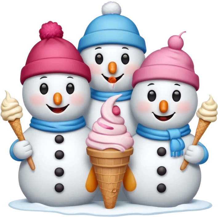 snowmen wearing cap with ice cream emoji