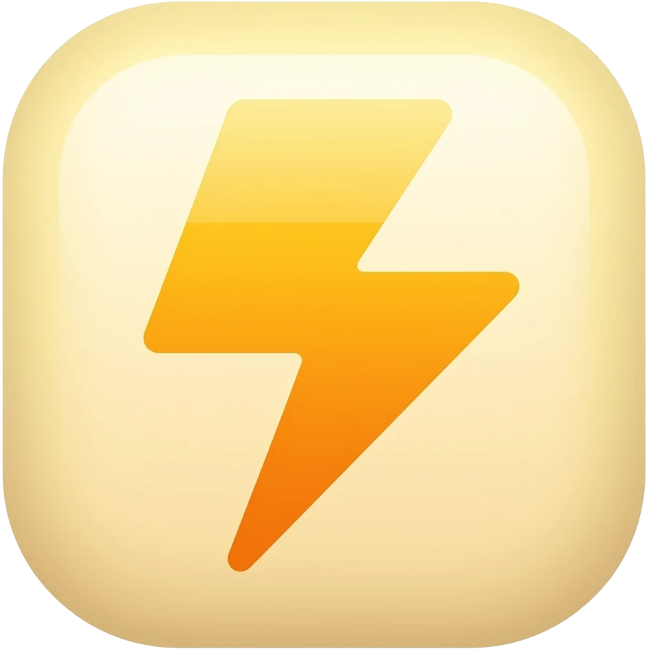 Minimalist flat design icon of a lightning bolt combined with a forward motion arrow, representing speed and efficiency, clean modern style, soft gradient (yellow and orange), no text emoji