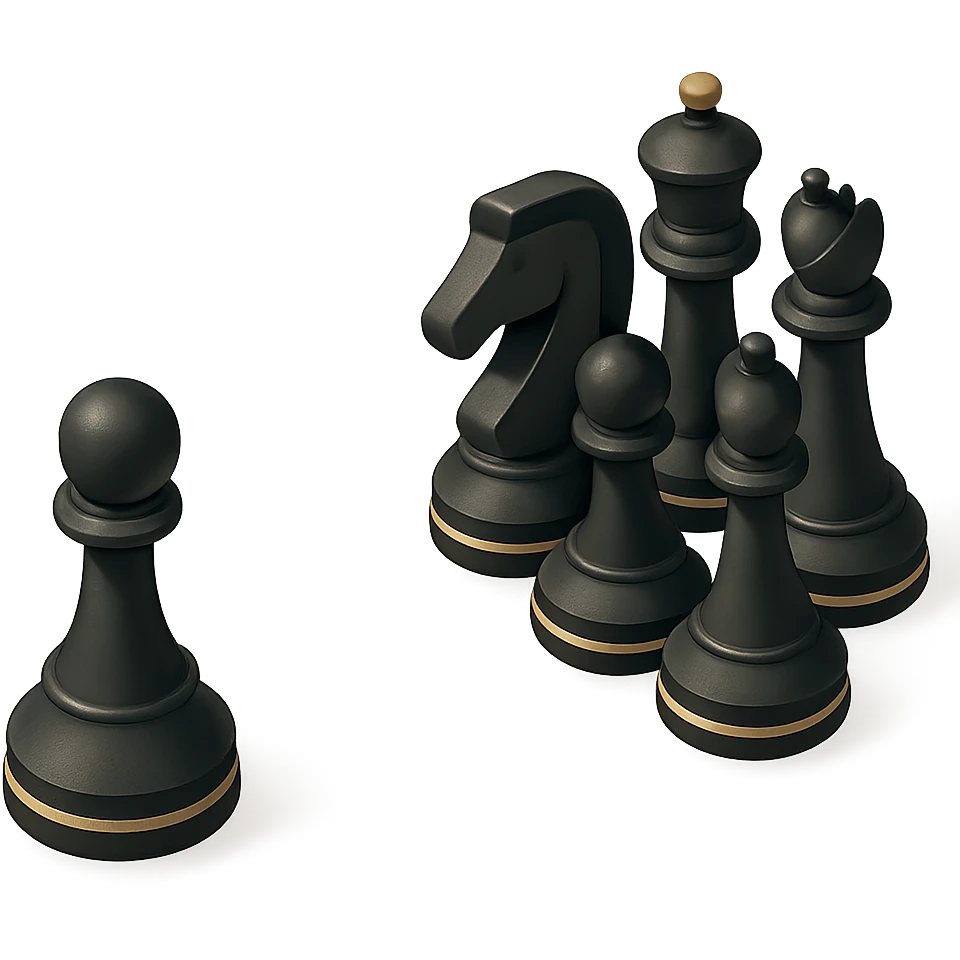 an icon representing individual strategy, a chess piece pawn or knight standing apart from a group, with a sense of focus and direction, 3D black style emoji
