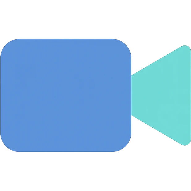 Video camera icon, flat emoji style, outline with blue and turquoise colors emoji