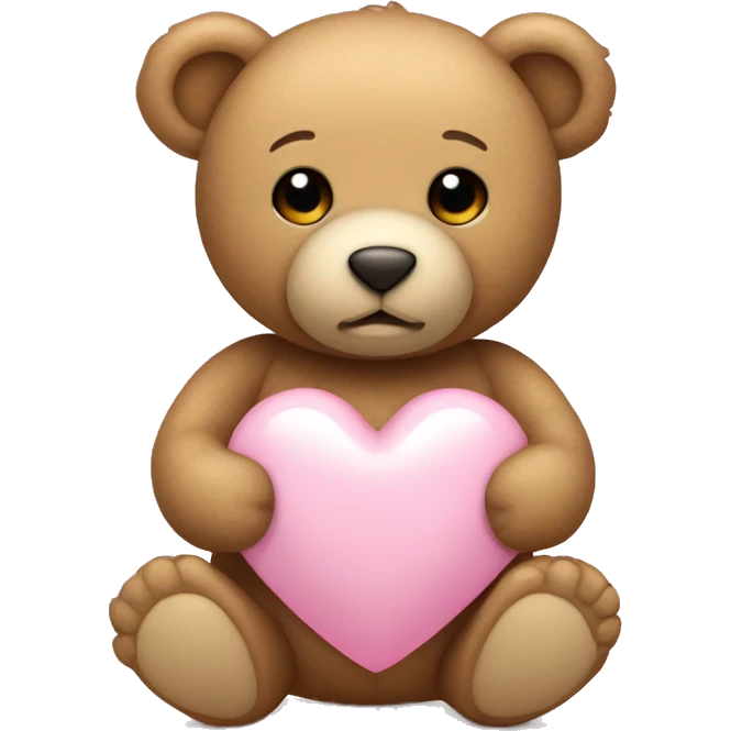 tan teddy bear holding a light pink heart emoji