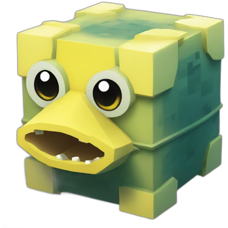 cube yellow fugu fish with two fins in minecraft style full size emoji