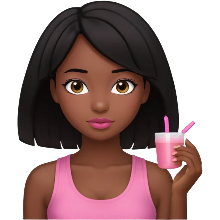 chica morena , corte de cabello negro y medio, con una blusa de tirantes simple, rosa y coquette emoji