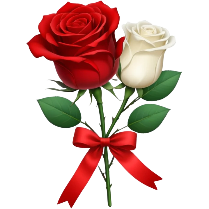One red flower and one white flower in transparent bouquet with red band  emoji