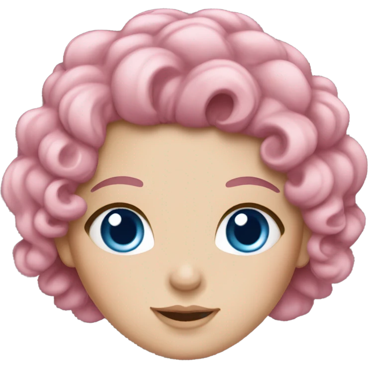 White girl with blue eyes, curly pink hair, and pink eyebrows emoji