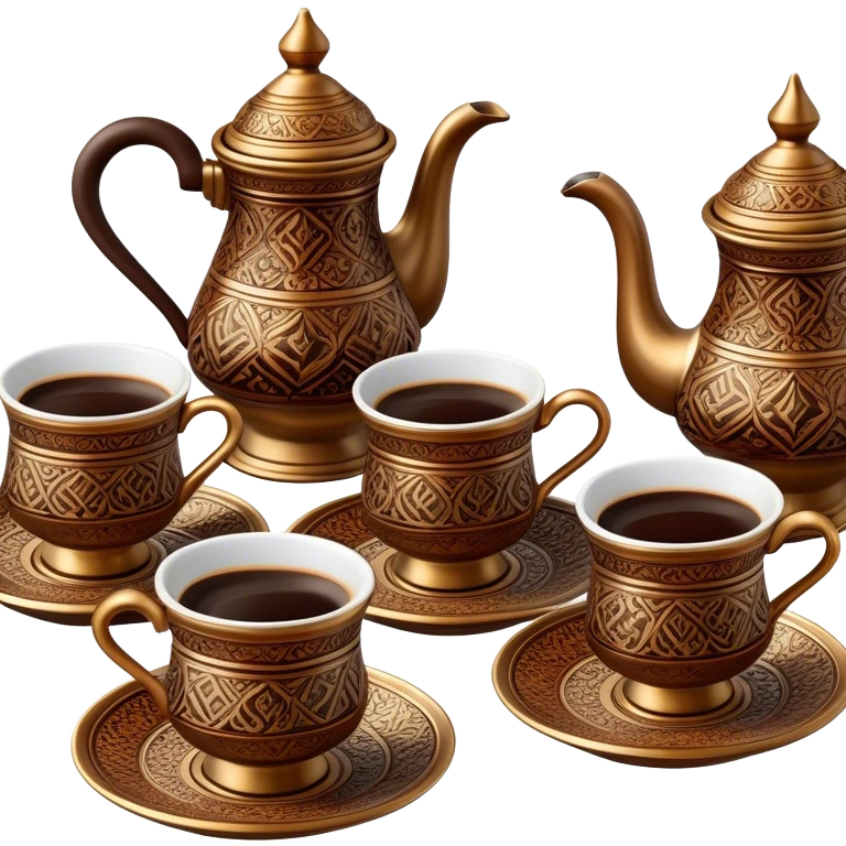 Turkish Coffee Set – Cinematic Realistic Turkish Coffee Set, depicted as an elegantly arranged ensemble of ornate coffee cups and a traditional cezve pot, adorned with intricate patterns and rich, warm colors, rendered with detailed textures and soft ambient lighting that captures its cultural heritage. emoji