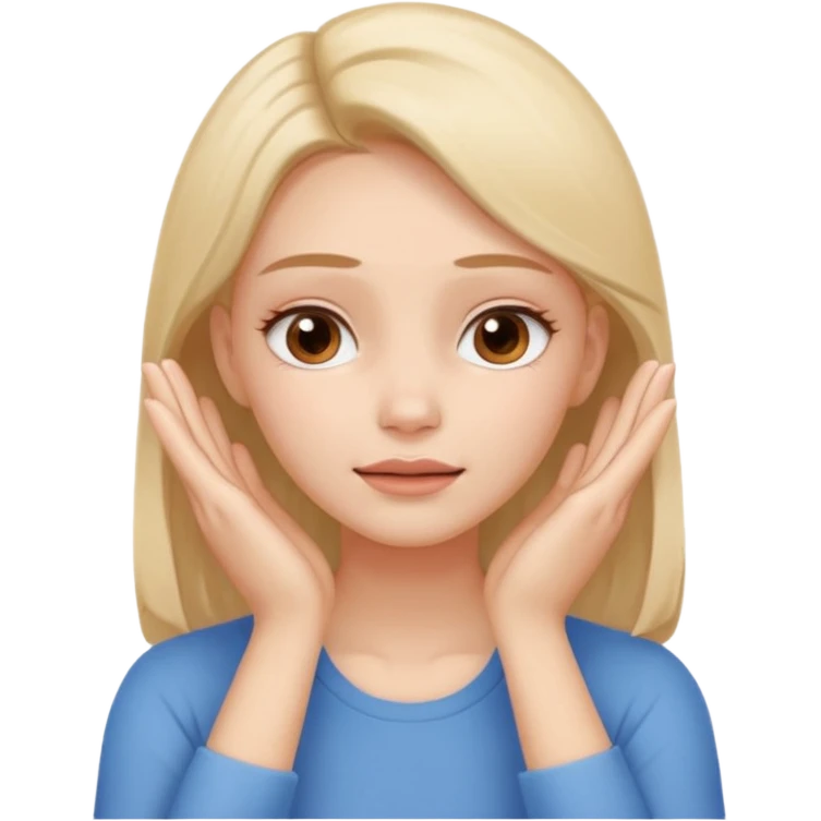 Simple emoji of a woman touching her face with both hands, hands pressing on cheeks and jaw, clear facial exercise with hands, easy to understand, simple icon, no beauty, no makeup, no medical elements
 emoji