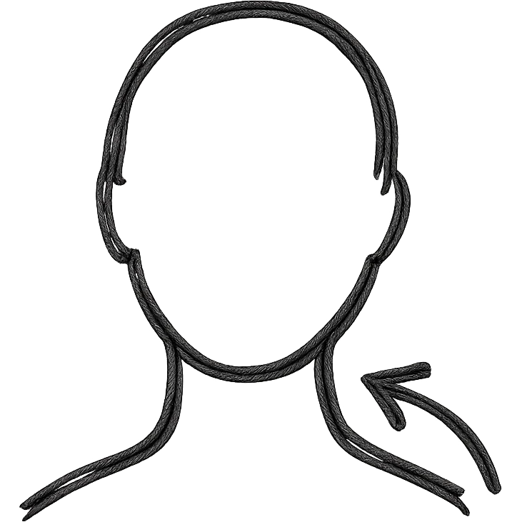 minimalist icon showing a head and neck with an arrow highlighting the neck area, simple hand drawn style emoji