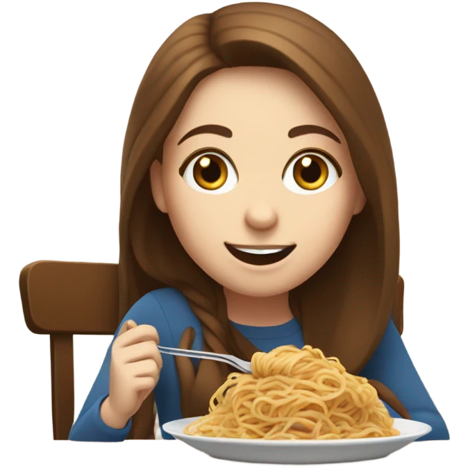 White girl blue eyes brown hair eating spaghetti  emoji