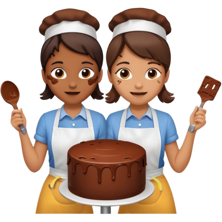 A chocolate cake being made by two young girls emoji
