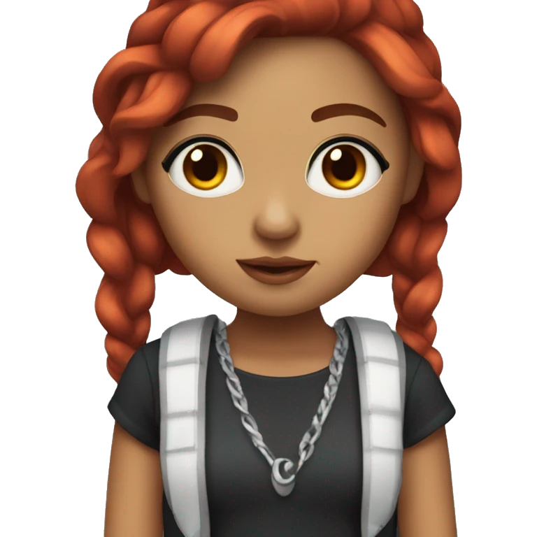 mexican girl with medium lenght midnight red hair and black eyes emoji