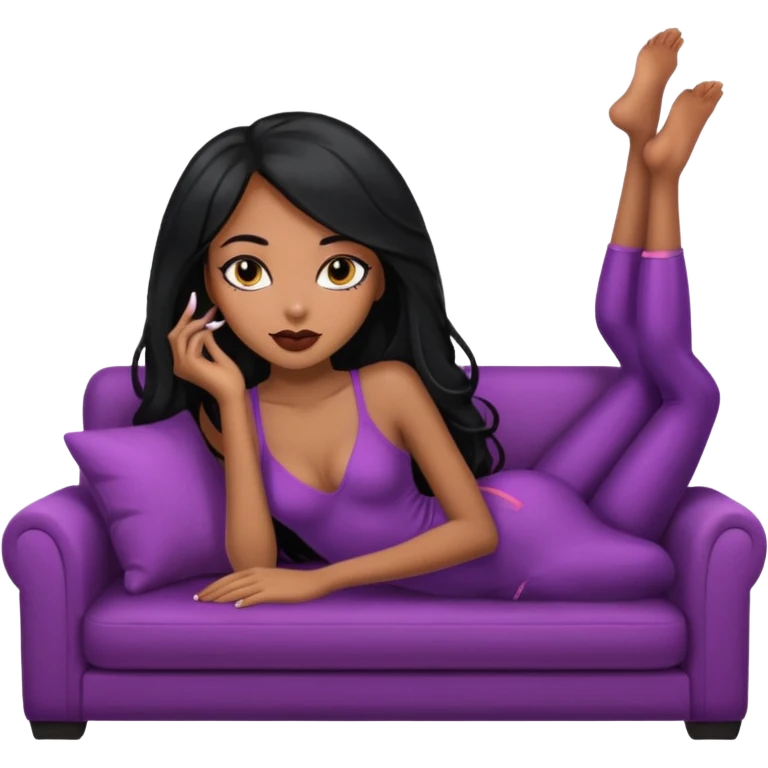 Sexy black girl, long hair, makeup, sexy eyes skinny body girl lie on couch comfy emoji