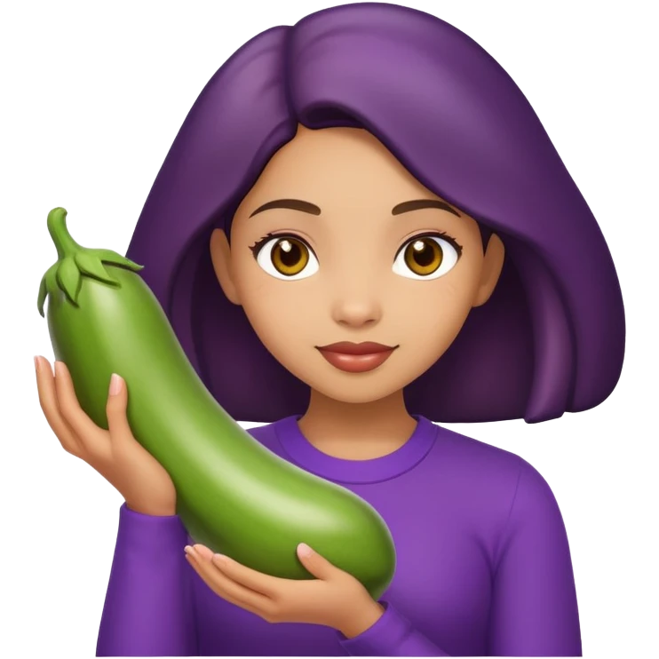 Black lightskin girl holding a egg plant emoji