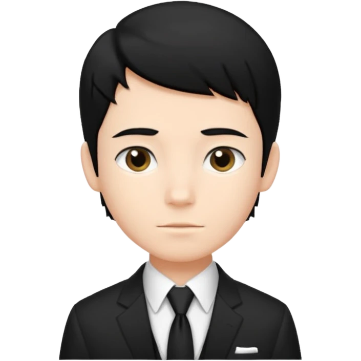 Chico con pelo negro, camisa negra y una corbata blanca emoji