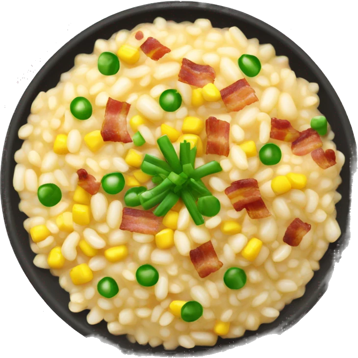 risotto with corn and bacon bits and green onions emoji