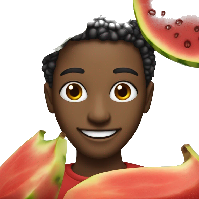 fruta caju na cor vermelha com olhos pretos e sorrindo emoji