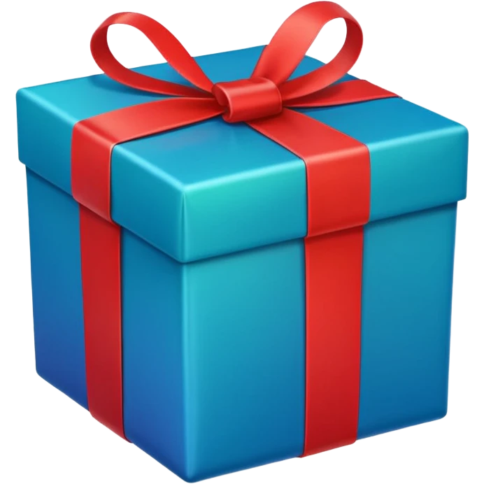 A square gift box tied with a bright red ribbon, in Apple iPhone emoji style. Vibrant colors, smooth gradients, glossy highlights, clean simple shapes, no outlines, slight 3D depth. emoji