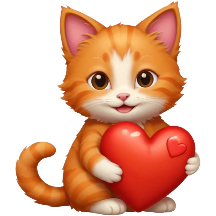 The ginger kitten is hugging a heart, very happy and smiling. emoji
