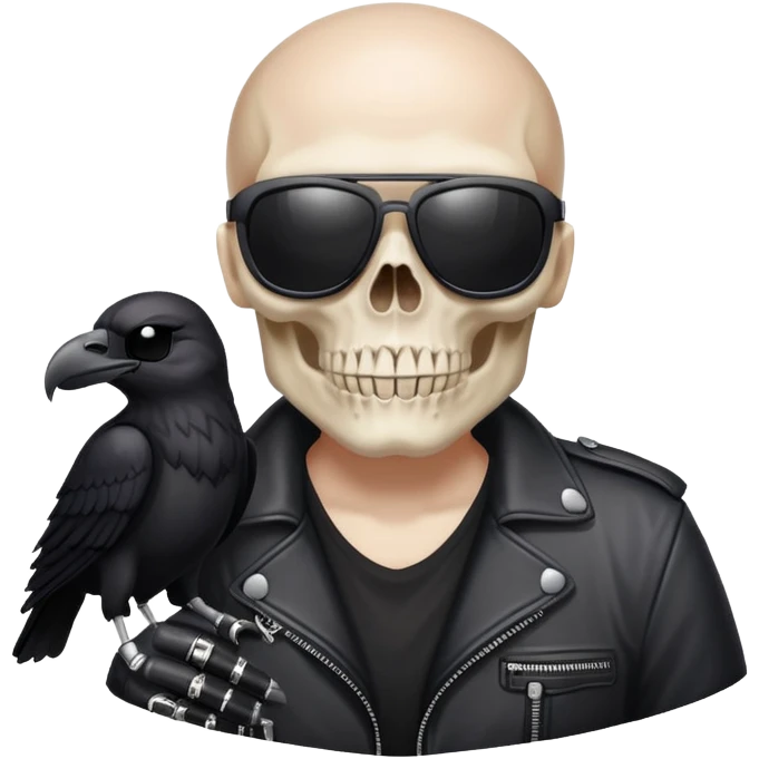 Skull Biker wearing sunglasses holding a raven emoji